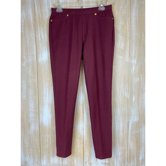 Michael Kors Burgundy Pull On Pants Women's Size M Jegging Stretch Knit Jean - Picture 1 of 12